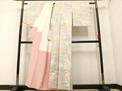平和屋着物●本場大島紬 白大島 亀甲草花文 正絹 逸品 AABA3815ph