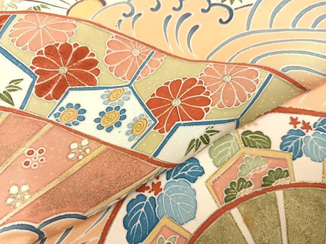 平和屋着物●訪問着 友禅 片輪車花立波文 金彩 正絹 逸品 AABA3818ph