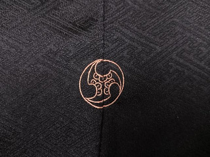 平和屋着物●訪問着　絞り　刺繍　南天文　黒地　金彩　正絹　逸品　AABA3820ph