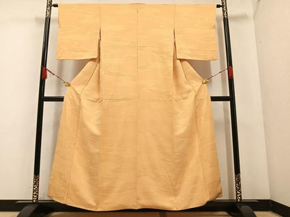 平和屋着物●上質な色無地　吉祥花地紋　萱草色　正絹　逸品　AABA3827ph