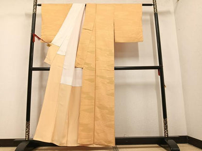 平和屋着物●上質な色無地　吉祥花地紋　萱草色　正絹　逸品　AABA3827ph