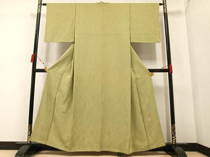 平和屋着物●上質な色無地 樹林地紋 青朽葉色 正絹 逸品 未使用 AABA3829ph