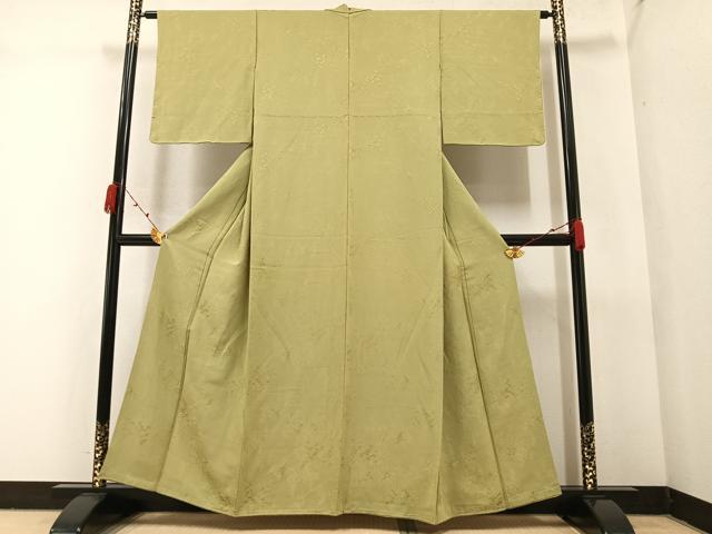 平和屋着物●上質な色無地 樹林地紋 青朽葉色 正絹 逸品 未使用 AABA3829ph