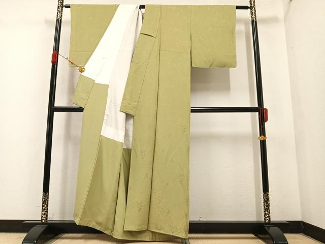 平和屋着物●上質な色無地 樹林地紋 青朽葉色 正絹 逸品 未使用 AABA3829ph