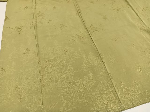 平和屋着物●上質な色無地 樹林地紋 青朽葉色 正絹 逸品 未使用 AABA3829ph