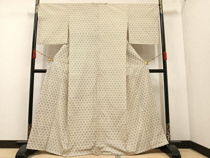 平和屋着物●上質な小紋 紬地 籠目文 正絹 逸品 AABA3831ph