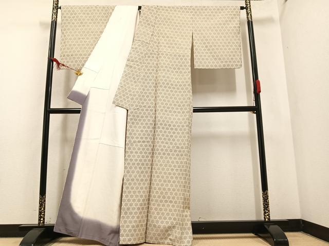 平和屋着物●上質な小紋 紬地 籠目文 正絹 逸品 AABA3831ph