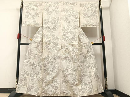 平和屋着物●上質な紬 枝花文 正絹 逸品 AABA3839ph