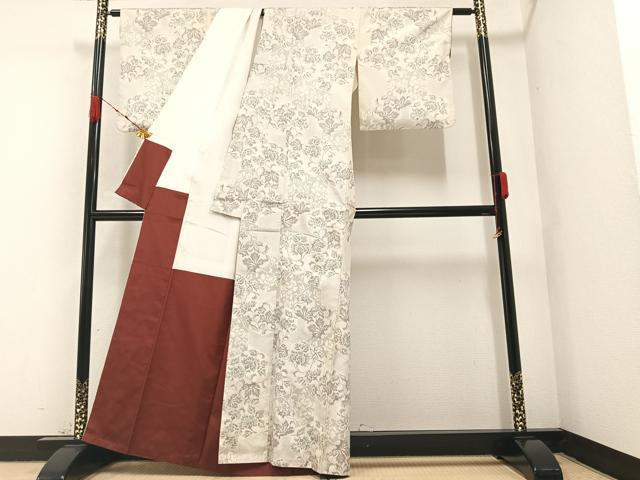 平和屋着物●上質な紬 枝花文 正絹 逸品 AABA3839ph