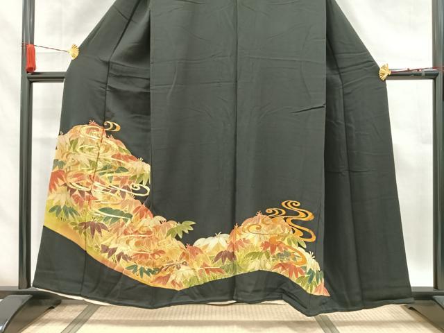 平和屋着物■豪華黒留袖　駒刺繍　笹の葉文　金彩　正絹　逸品　AABA4061mf
