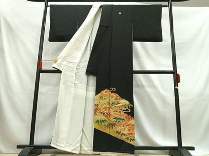 平和屋着物■豪華黒留袖　駒刺繍　笹の葉文　金彩　正絹　逸品　AABA4061mf