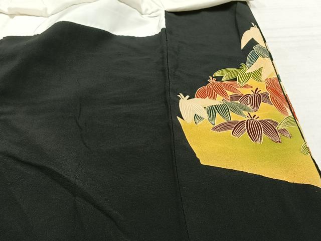 平和屋着物■豪華黒留袖　駒刺繍　笹の葉文　金彩　正絹　逸品　AABA4061mf