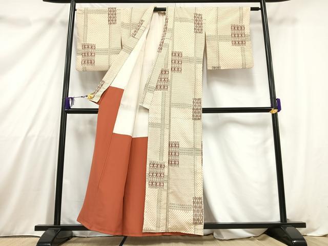 平和屋着物■お召　色紙幾何学文　正絹　逸品　AABA4125mf