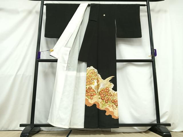 平和屋着物■豪華黒留袖　刺繍　花鳥文　金銀糸　金彩　正絹　逸品　AABA4205mf