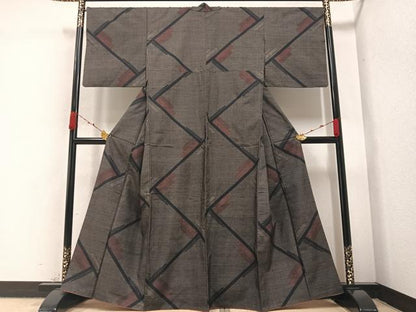 平和屋着物●本場大島紬　一元絣　幾何学文様　正絹　逸品　AABA4287ph