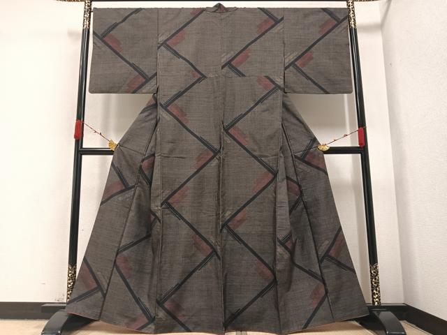 平和屋着物●本場大島紬　一元絣　幾何学文様　正絹　逸品　AABA4287ph
