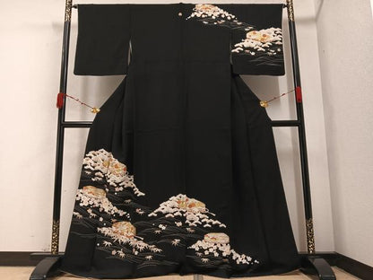 平和屋着物●銀座きしや 訪問着 松竹梅文箱文 黒地 金彩 正絹 逸品 AABA4288ph