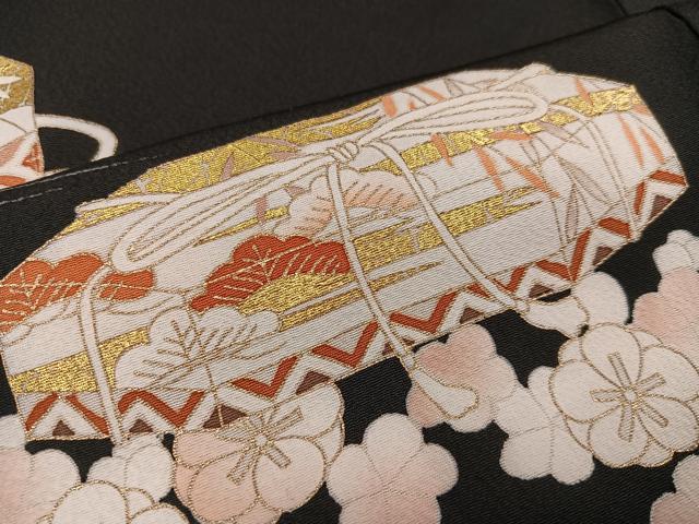 平和屋着物●銀座きしや 訪問着 松竹梅文箱文 黒地 金彩 正絹 逸品 AABA4288ph