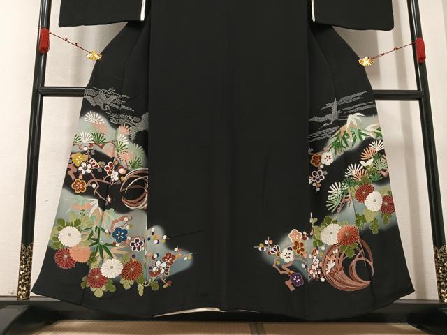 平和屋着物●豪華黒留袖 飛鶴草花文 暈し染め 正絹 逸品 AABA4293ph
