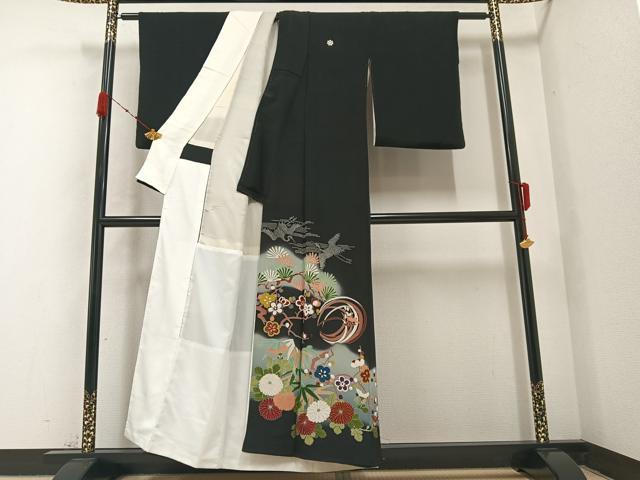 平和屋着物●豪華黒留袖 飛鶴草花文 暈し染め 正絹 逸品 AABA4293ph