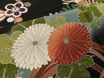平和屋着物●豪華黒留袖 飛鶴草花文 暈し染め 正絹 逸品 AABA4293ph
