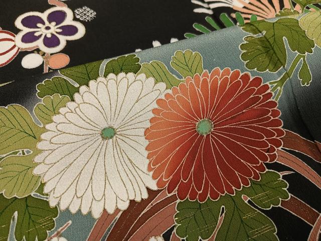 平和屋着物●豪華黒留袖 飛鶴草花文 暈し染め 正絹 逸品 AABA4293ph
