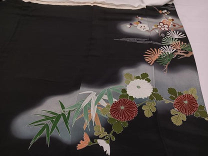 平和屋着物●豪華黒留袖 飛鶴草花文 暈し染め 正絹 逸品 AABA4293ph