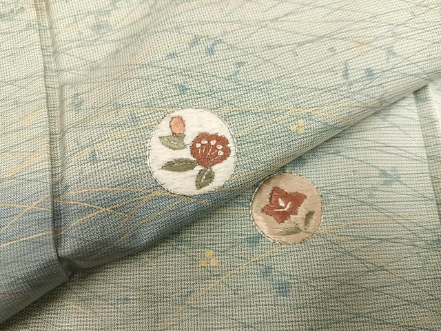 平和屋着物●本場染大島紬　訪問着　刺繍　草花丸文　暈し染め　金彩　正絹　逸品　AABA4311ph