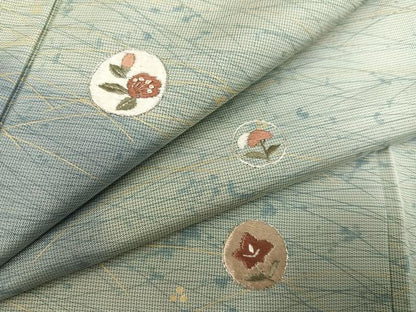 平和屋着物●本場染大島紬　訪問着　刺繍　草花丸文　暈し染め　金彩　正絹　逸品　AABA4311ph