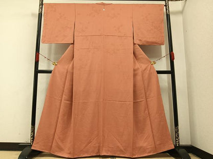 平和屋着物●上質な色無地 草花地紋 宍色 正絹 逸品 AABA4315ph