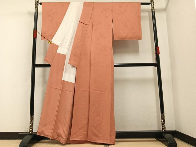 平和屋着物●上質な色無地 草花地紋 宍色 正絹 逸品 AABA4315ph
