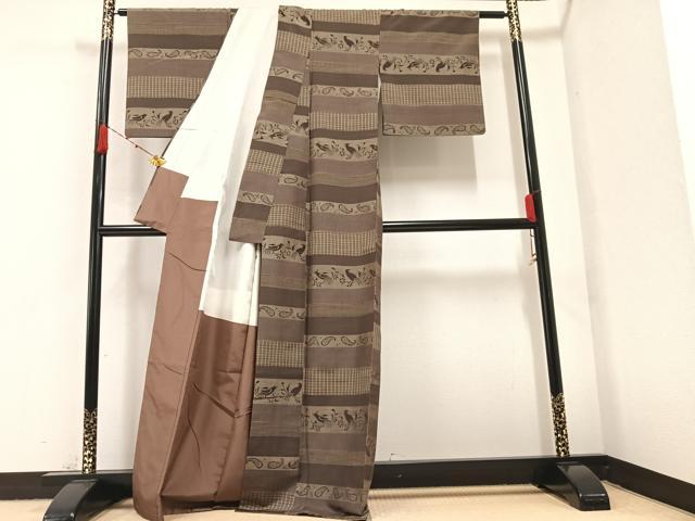 平和屋着物●上質な紬 花鳥文 正絹 逸品 AABA4327ph