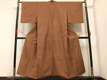 平和屋着物●上質な紬　色無地　胡桃色　正絹　逸品　AABA4332ph