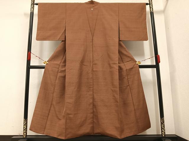 平和屋着物●上質な紬　色無地　胡桃色　正絹　逸品　AABA4332ph