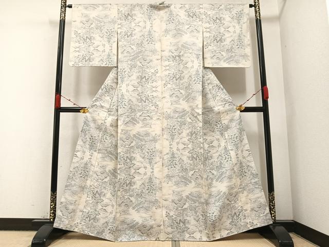 平和屋着物●本場大島紬 白大島 カタス9マルキ 風景樹林文 正絹 逸品 AABA4335ph
