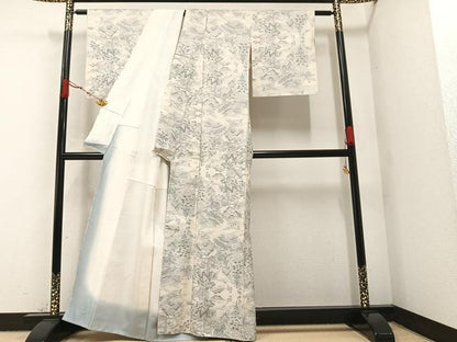平和屋着物●本場大島紬 白大島 カタス9マルキ 風景樹林文 正絹 逸品 AABA4335ph