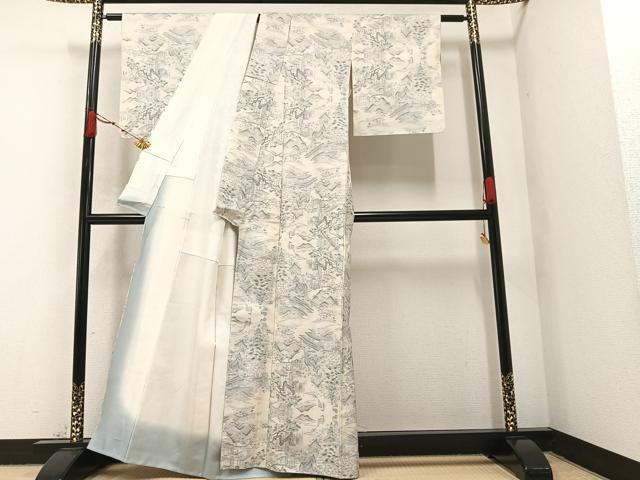 平和屋着物●本場大島紬 白大島 カタス9マルキ 風景樹林文 正絹 逸品 AABA4335ph