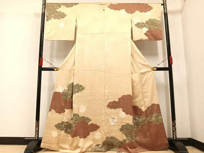 平和屋着物●訪問着 絞り 刺繍 雲重ね草花文 正絹 逸品 AABA4352ph