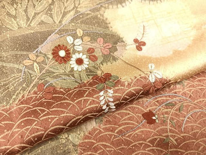 平和屋着物●訪問着 絞り 刺繍 雲重ね草花文 正絹 逸品 AABA4352ph