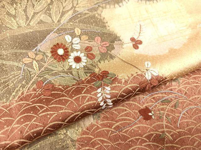 平和屋着物●訪問着 絞り 刺繍 雲重ね草花文 正絹 逸品 AABA4352ph