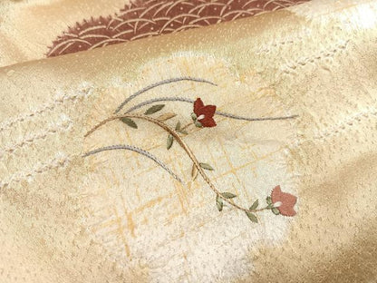 平和屋着物●訪問着 絞り 刺繍 雲重ね草花文 正絹 逸品 AABA4352ph