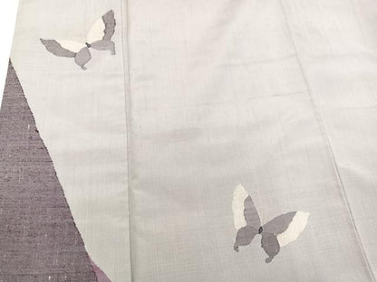 平和屋着物●訪問着　作家物　紬地　舞蝶文　正絹　逸品　AABA4357ph