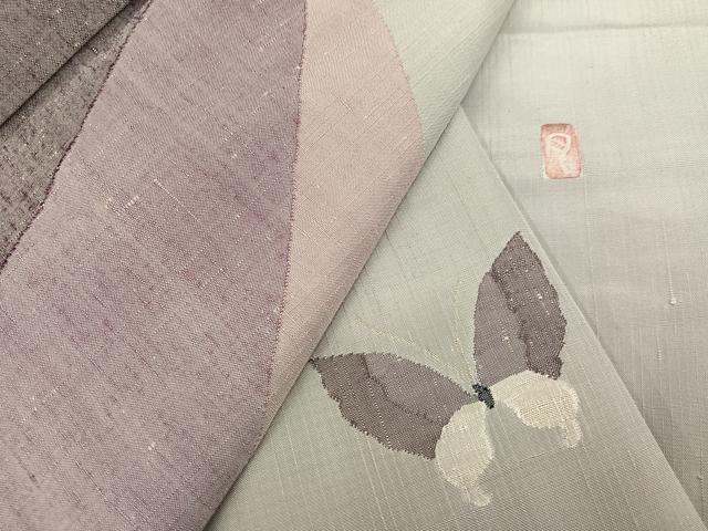 平和屋着物●訪問着　作家物　紬地　舞蝶文　正絹　逸品　AABA4357ph