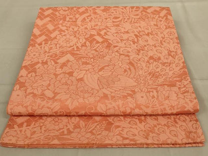 平和屋着物◎六通柄袋帯 孔雀花文 膨れ織 正絹 逸品 AABA4376ou