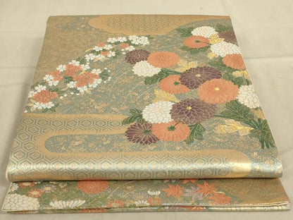 平和屋着物◎六通柄袋帯 草花文 金糸 正絹 逸品 AABA4390ou