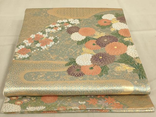 平和屋着物◎六通柄袋帯 草花文 金糸 正絹 逸品 AABA4390ou