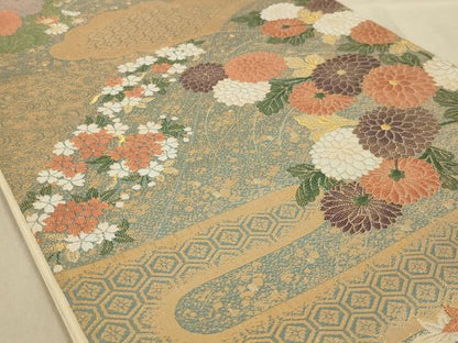 平和屋着物◎六通柄袋帯 草花文 金糸 正絹 逸品 AABA4390ou