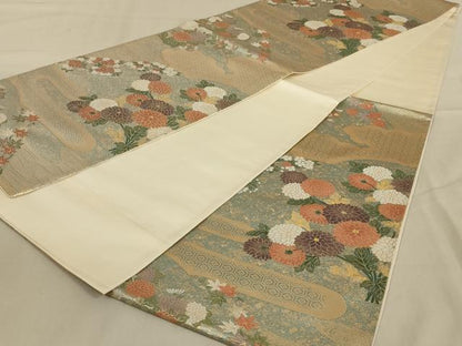 平和屋着物◎六通柄袋帯 草花文 金糸 正絹 逸品 AABA4390ou