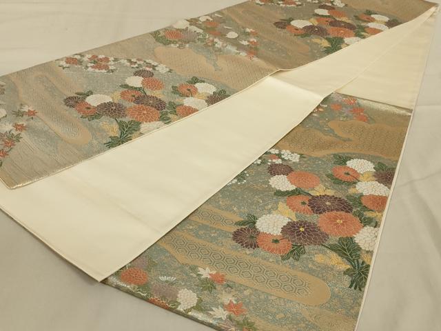 平和屋着物◎六通柄袋帯 草花文 金糸 正絹 逸品 AABA4390ou