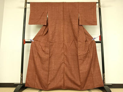 平和屋着物●上質な紬　作家物　小豆色　正絹　逸品　AABA4455np